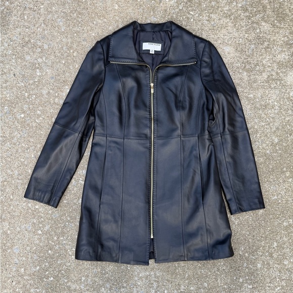 Anne Klein Women's Mid-length Full Zipper Genuine Soft Leather Coat Black Small - Picture 2 of 8